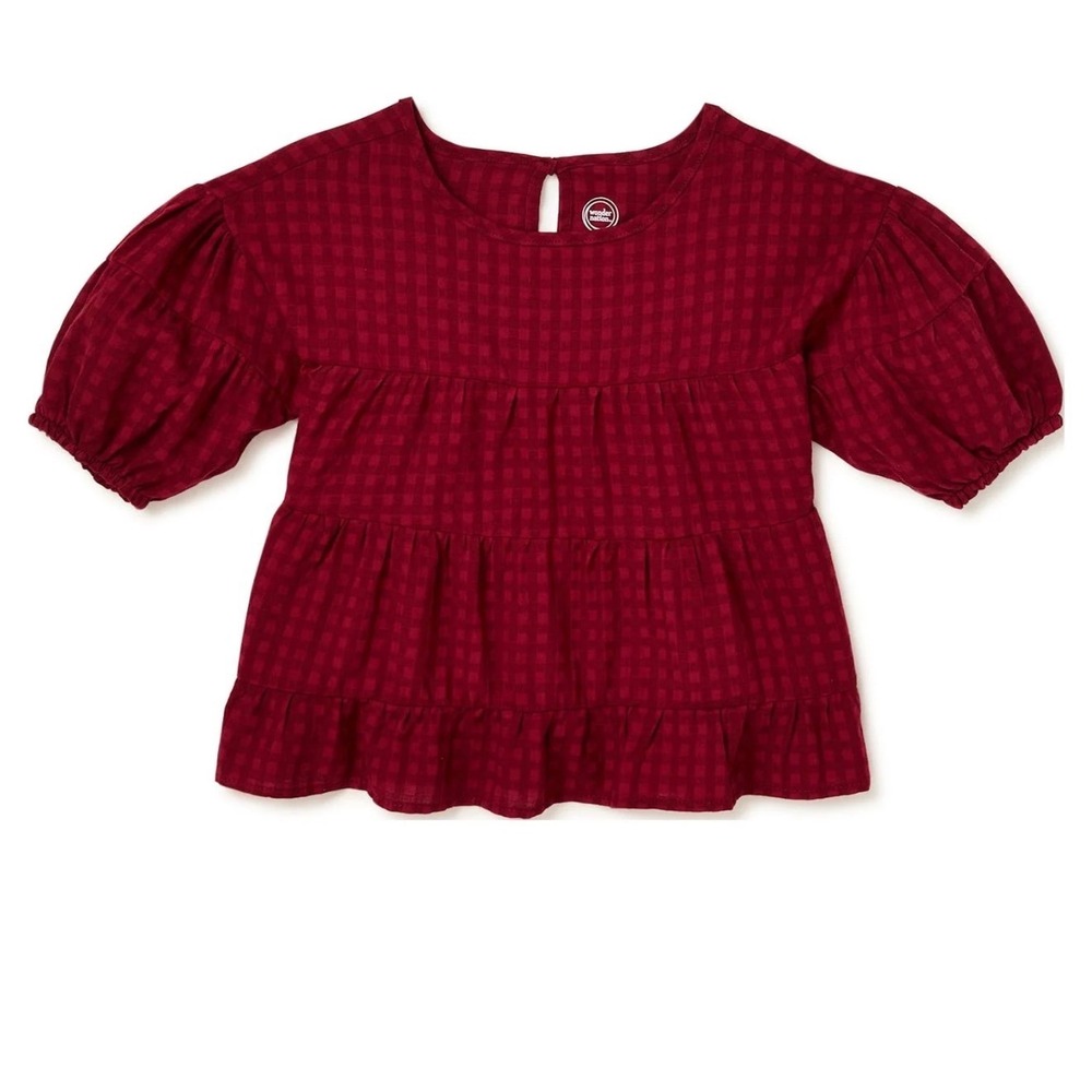 Wonder Nation Girls Red Gingham Tiered Puff Sleeve Peasant Top Size XXL 18